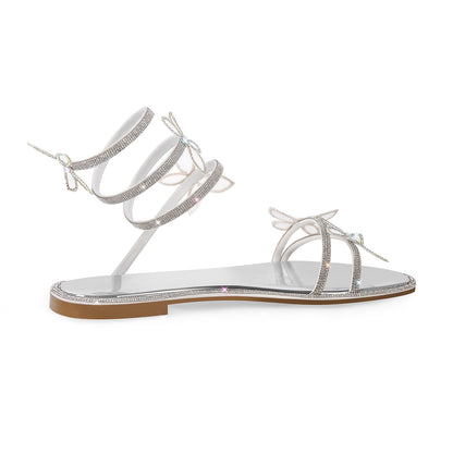 Butterfly Rhinestone Round Toe Strap Flat Sandals | Onlymaker Best Price