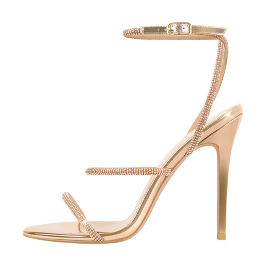 Open Toe High Heels Rhinestone Strappy Sandals | Onlymaker Featured