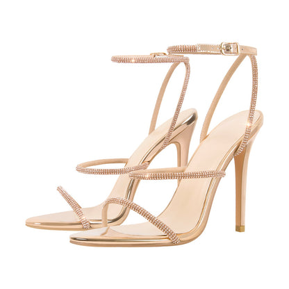 Open Toe High Heels Rhinestone Strappy Sandals | Onlymaker Featured