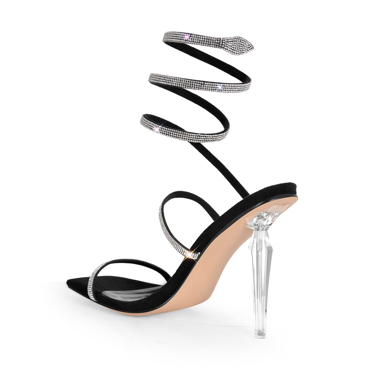 Square Toe Rhinestone Hollow Clear Heel Sandals | Onlymaker Customer Favorite