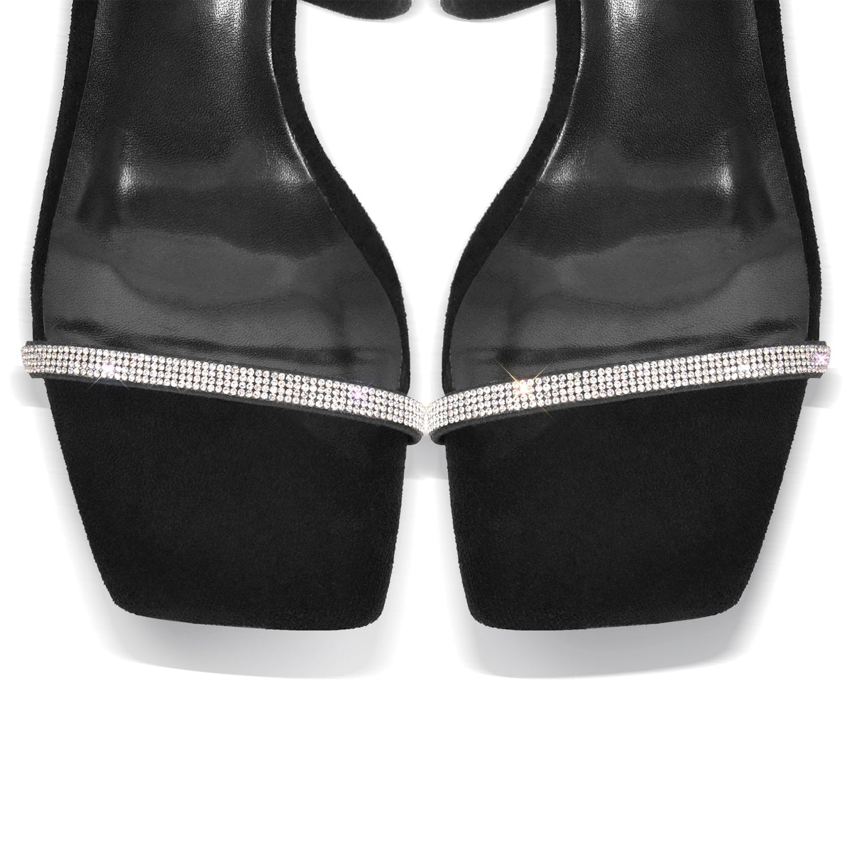 Square Toe Rhinestone Hollow Clear Heel Sandals | Onlymaker Customer Favorite