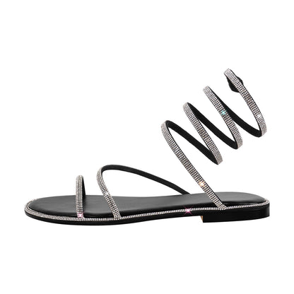 Rhinestone Round Toe Strap Flats | Onlymaker Best Price