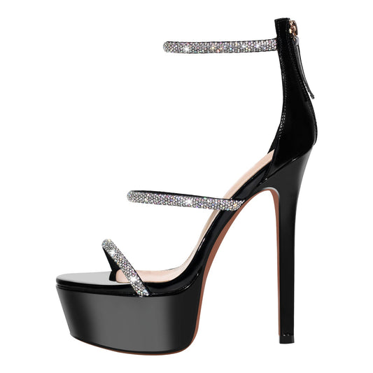 Rhinestone Open Toe Stiletto Platform Sandals | Onlymaker Best Price