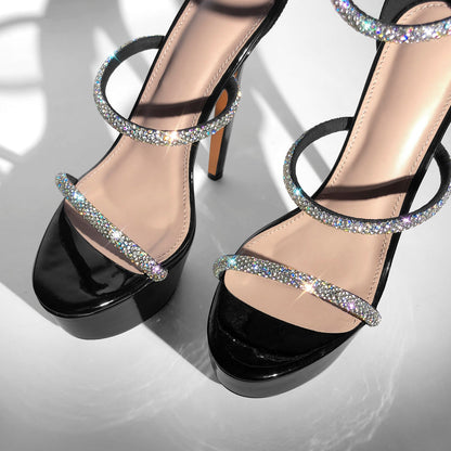 Rhinestone Open Toe Stiletto Platform Sandals | Onlymaker Best Price