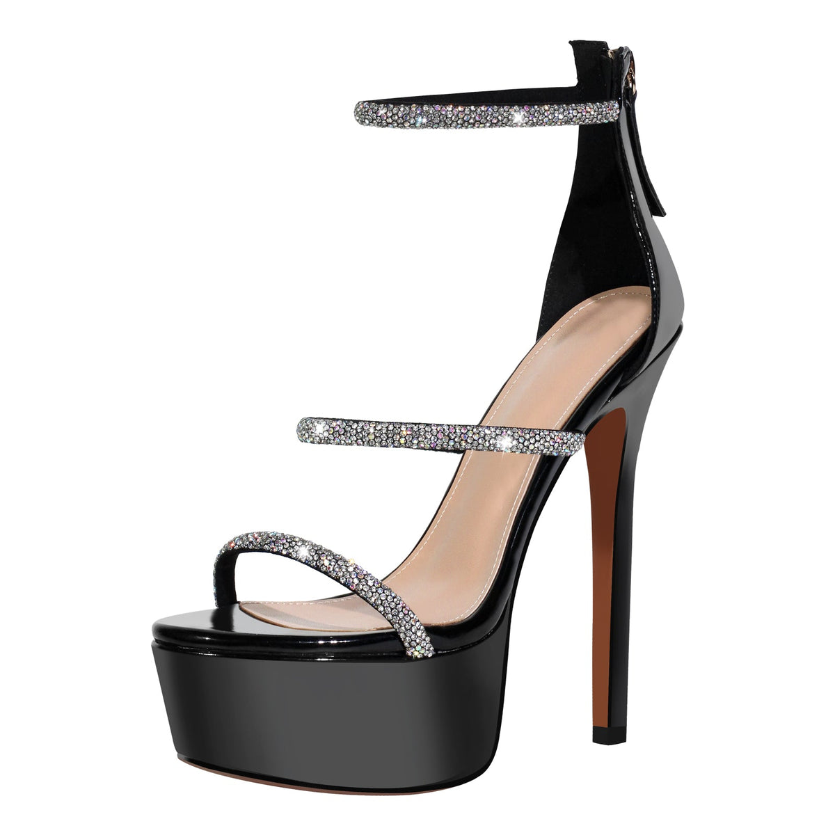 Rhinestone Open Toe Stiletto Platform Sandals | Onlymaker Best Price