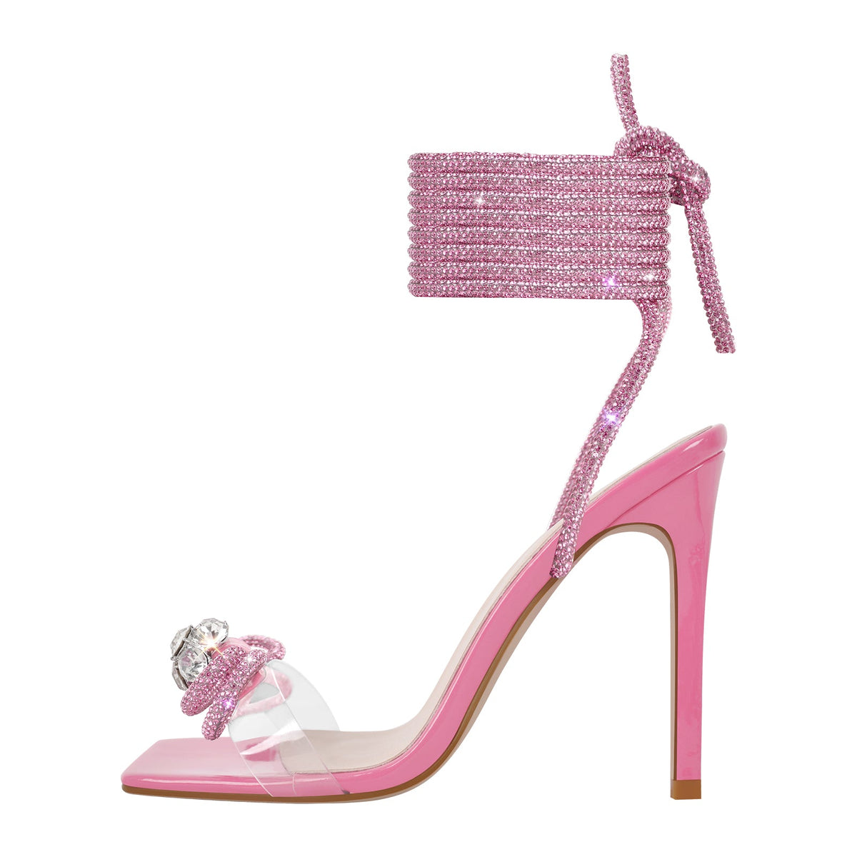 Square Toe Rhinestone Lace-up Stiletto Sandals | Onlymaker Classic