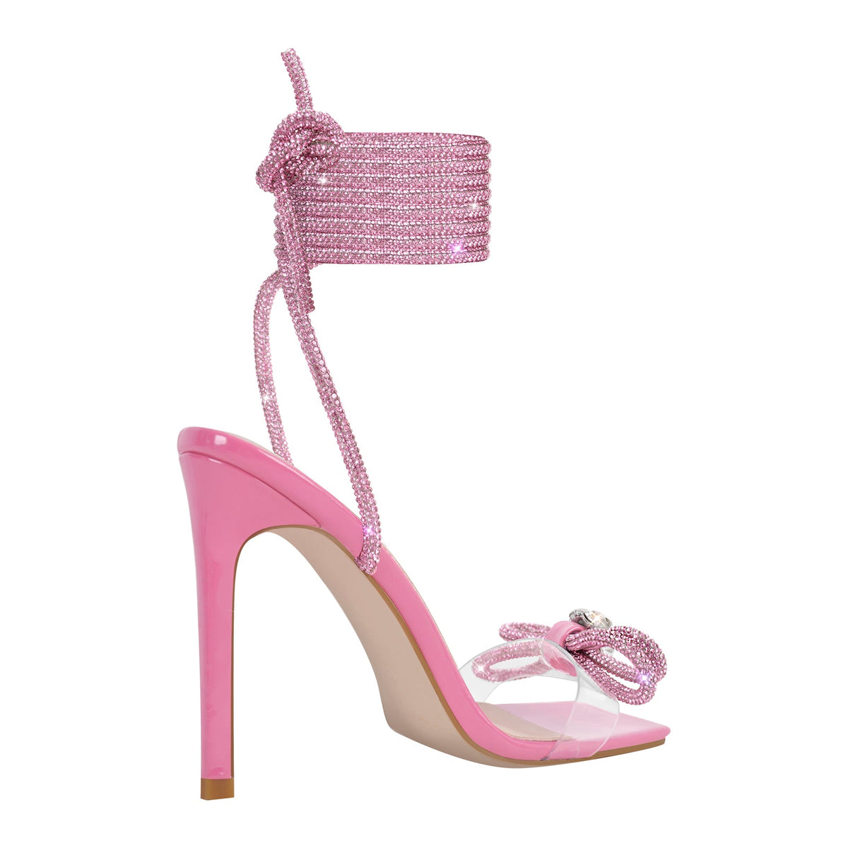 Square Toe Rhinestone Lace-up Stiletto Sandals | Onlymaker Classic