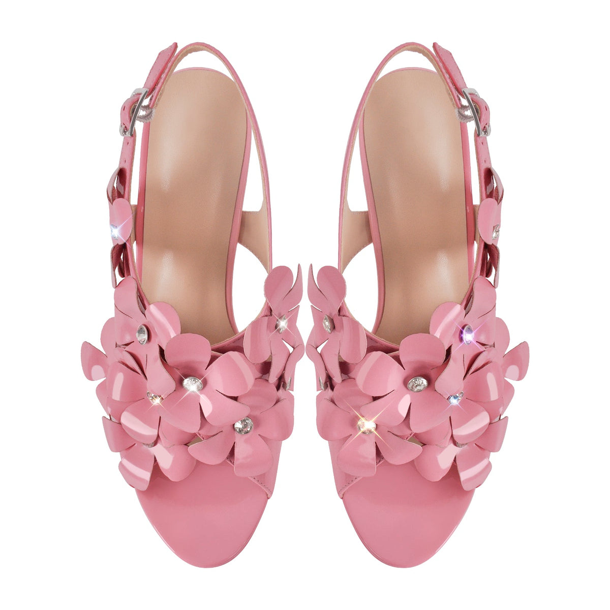 Flower Rhinestone Platform Chunky Heel Slingback Sandals | Onlymaker Sale