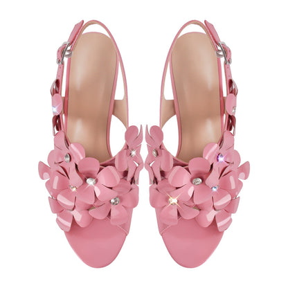 Flower Rhinestone Platform Chunky Heel Slingback Sandals | Onlymaker Sale