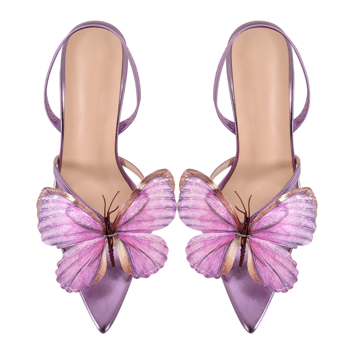Butterfly Pointed Toe Clear Heel Slingback Sandals | Onlymaker Special Offer