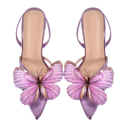 Butterfly Pointed Toe Clear Heel Slingback Sandals | Onlymaker Special Offer
