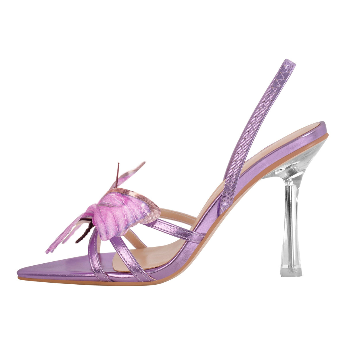Butterfly Pointed Toe Clear Heel Slingback Sandals | Onlymaker Special Offer