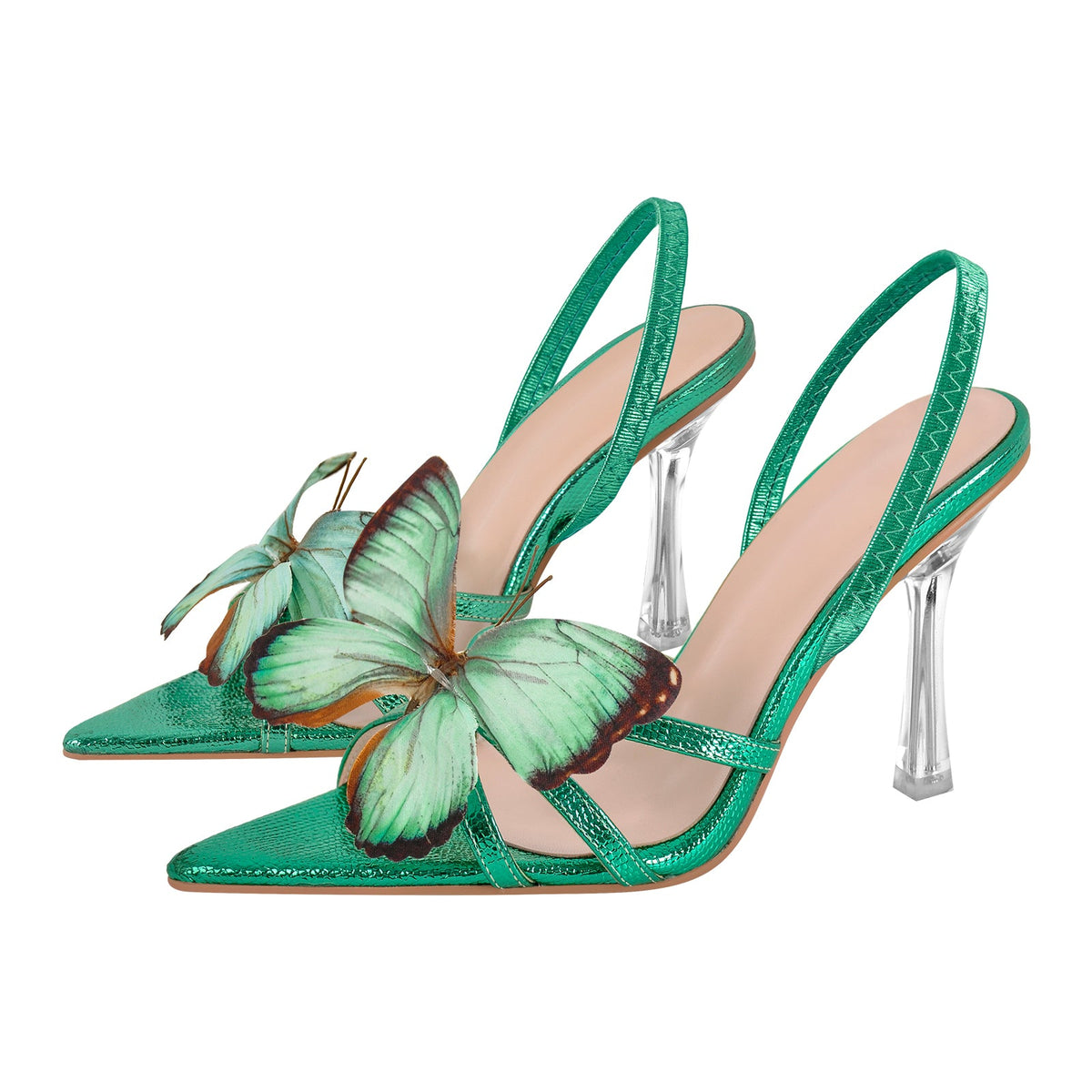 Butterfly Pointed Toe Clear Heel Slingback Sandals | Onlymaker Special Offer