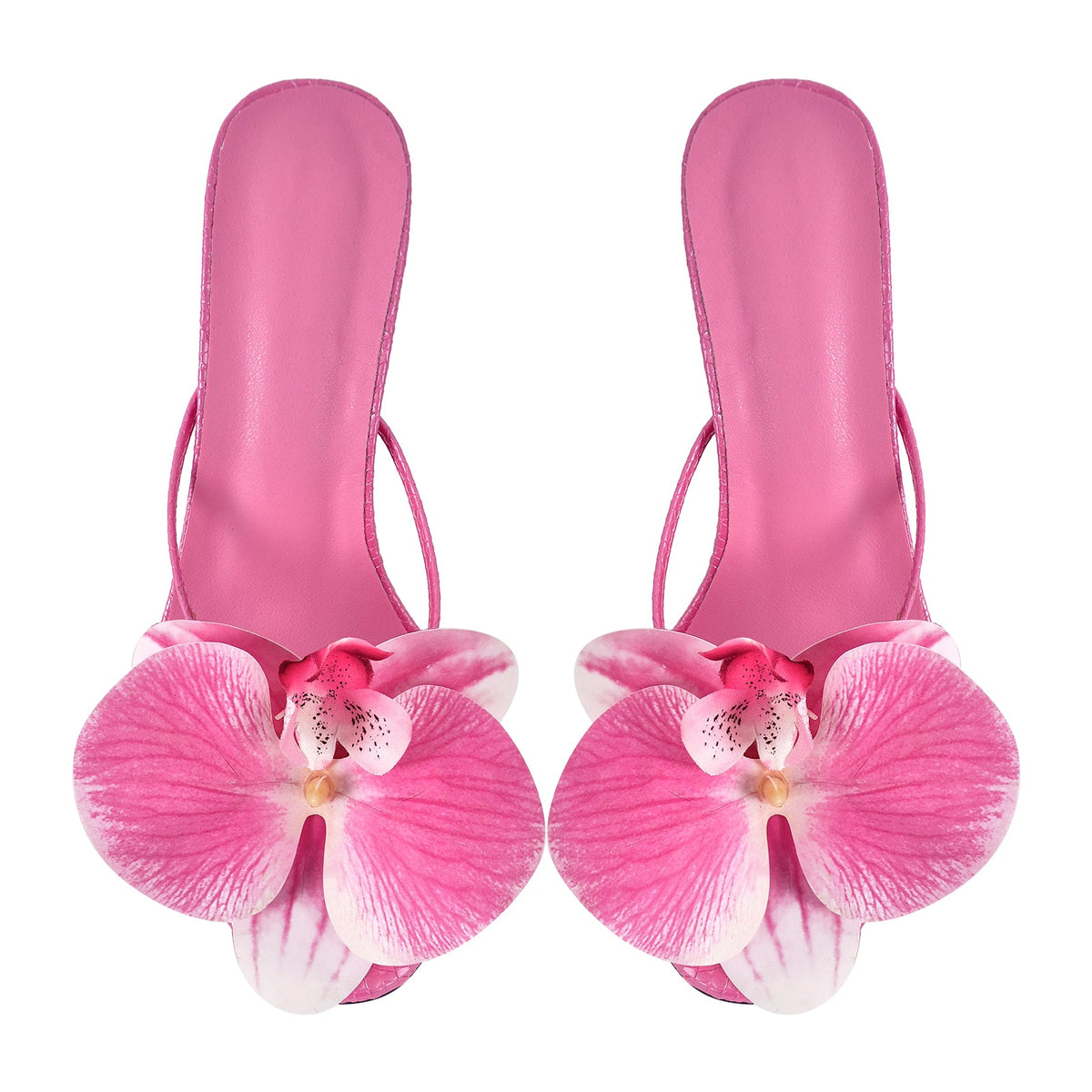 Flower Round Toe Clear Heel Thong Sandals Mules | Onlymaker Top Pick