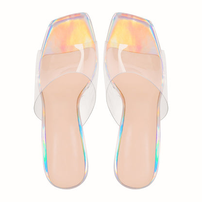 Holographic Transparent Chunky High Heel Sandals | Onlymaker Essential