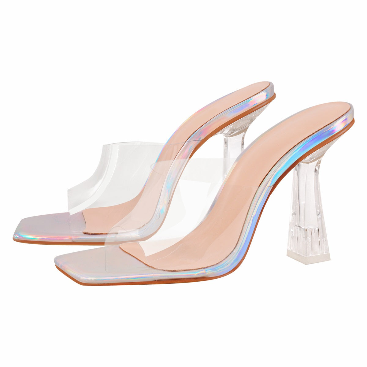 Holographic Transparent Chunky High Heel Sandals | Onlymaker Essential