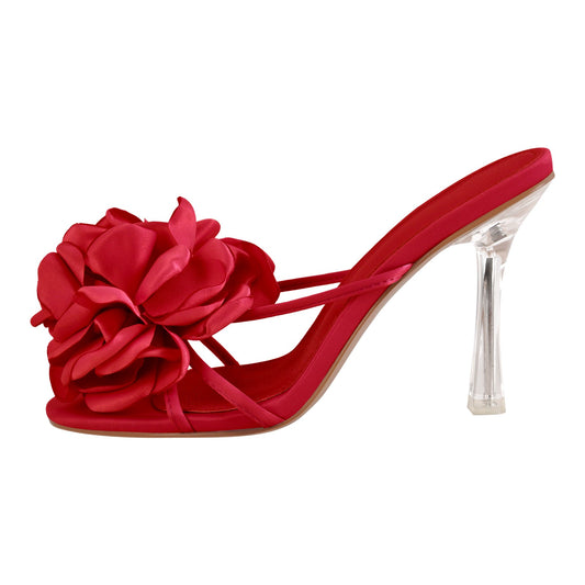 Flower Round Toe Clear Heel Mules | Onlymaker Great Value