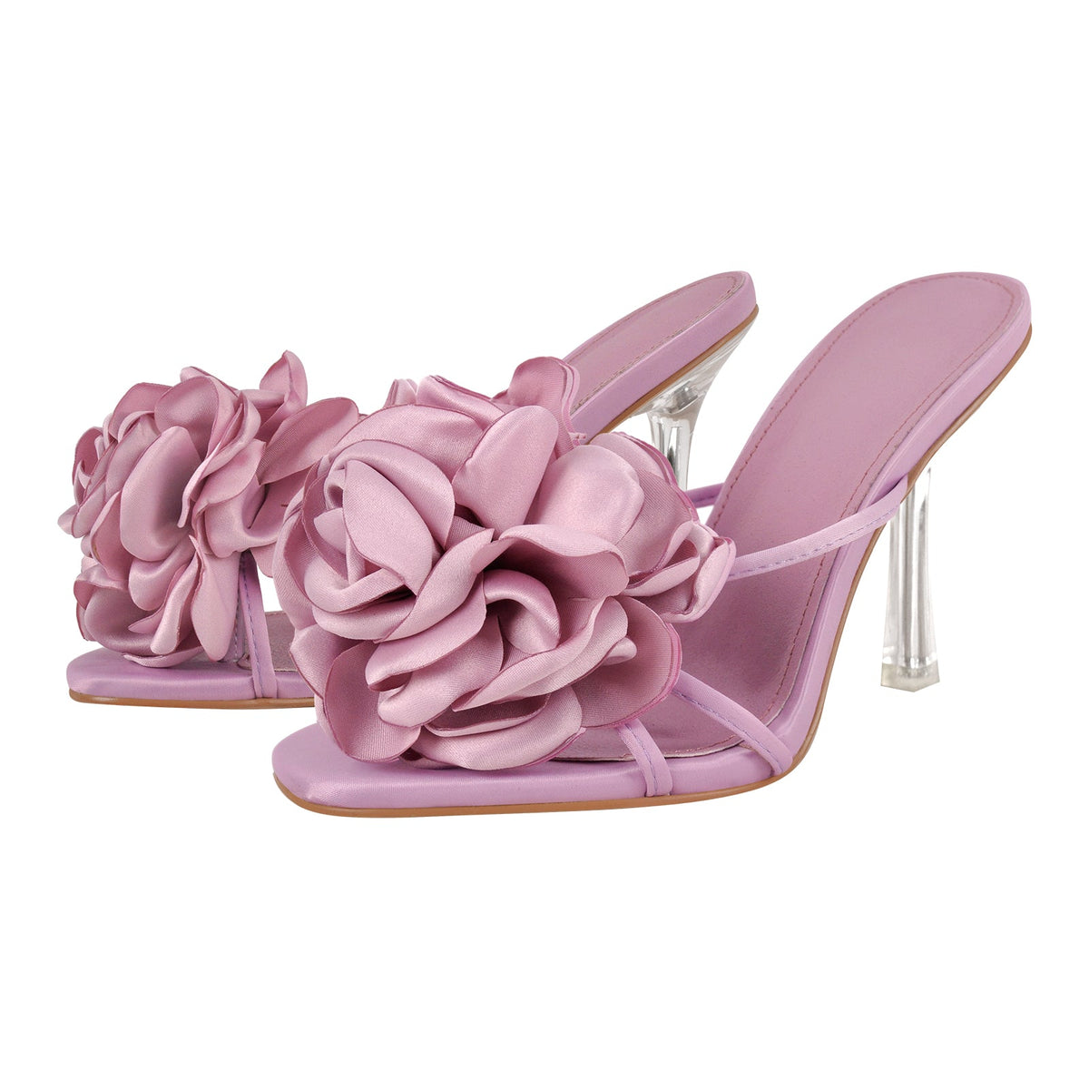 Flower Round Toe Clear Heel Mules | Onlymaker Great Value