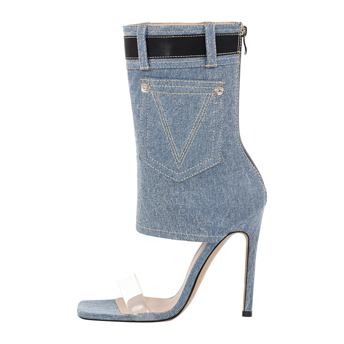 Denim Square Toe Stiletto Ankle Sandals | Onlymaker Essential