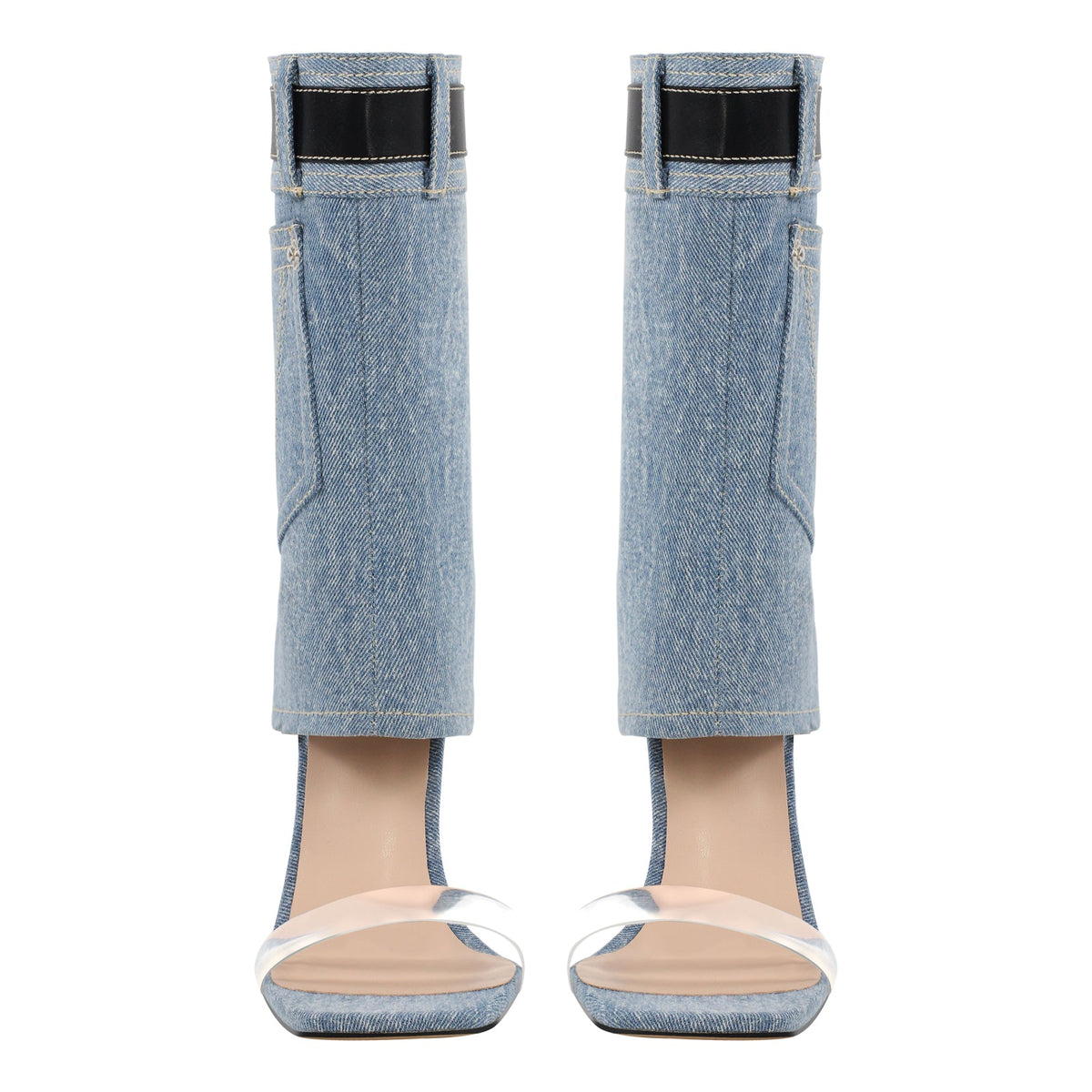 Denim Square Toe Stiletto Ankle Sandals | Onlymaker Essential