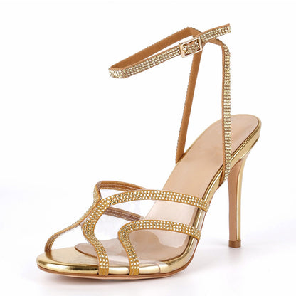 Clear Rhinestone Ankle Strap Stiletto Sandals | Onlymaker Best Price