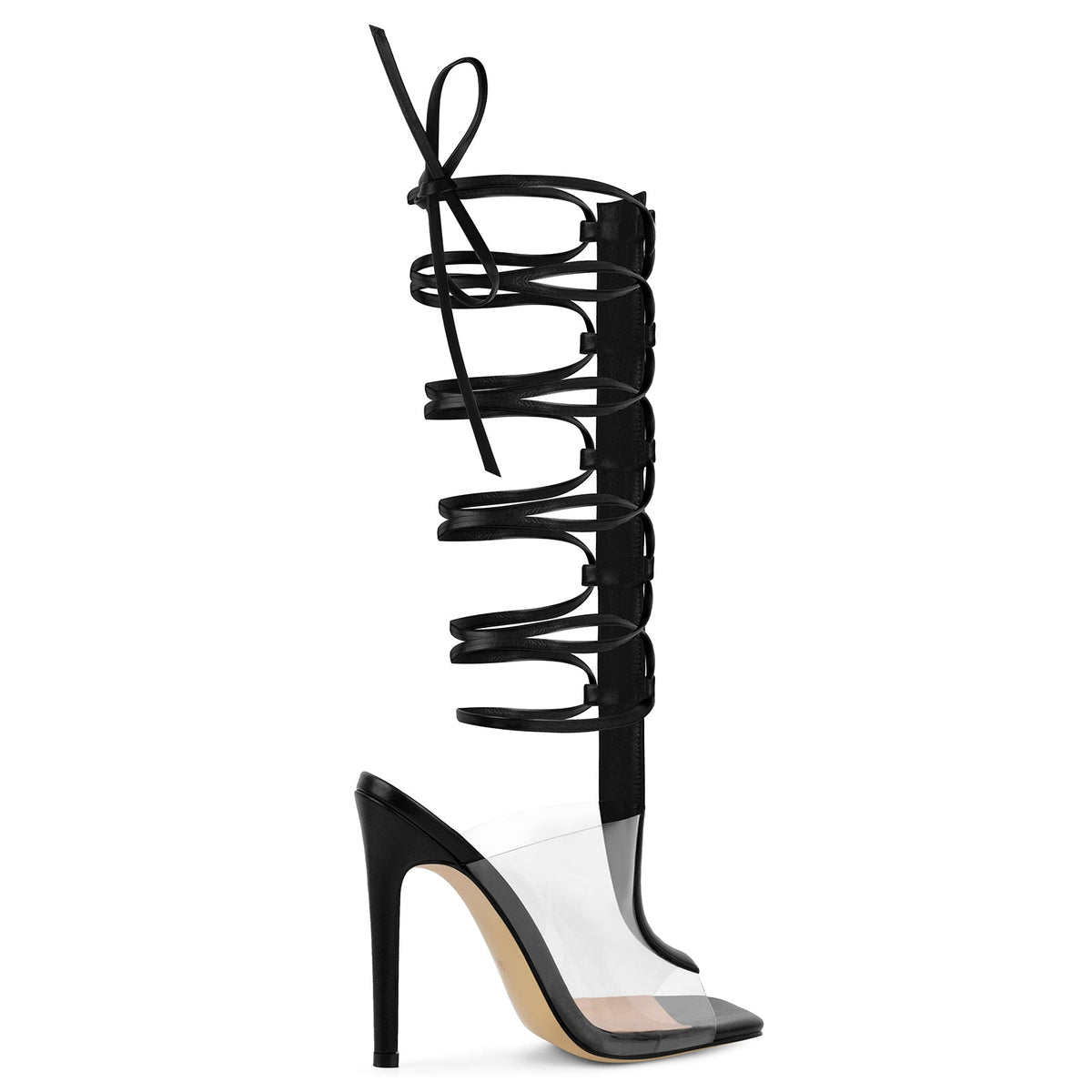 Square Toe Clear Strappy Lace-up Sandals | Onlymaker Premium