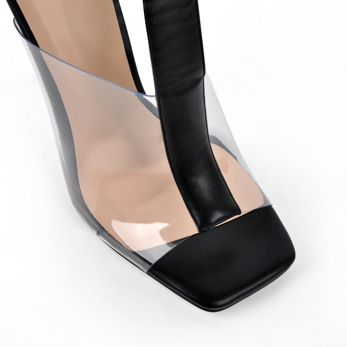 Square Toe Clear Strappy Lace-up Sandals | Onlymaker Premium