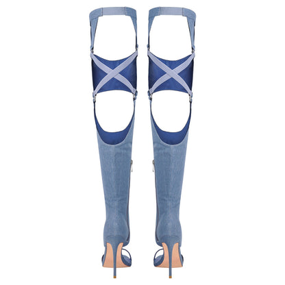 Pointed Toe Stiletto Over The Knee Sandals Boots | Onlymaker Essential