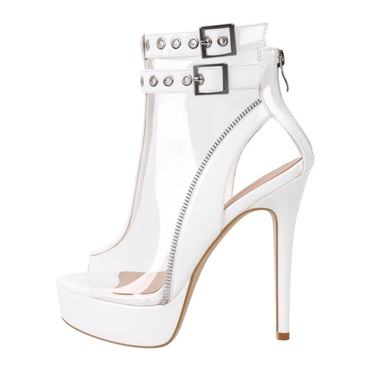 Clear Open Toe Stiletto Buckle Zipper Platform Sandals | Onlymaker Trending