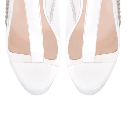 Clear Open Toe Stiletto Buckle Zipper Platform Sandals | Onlymaker Trending
