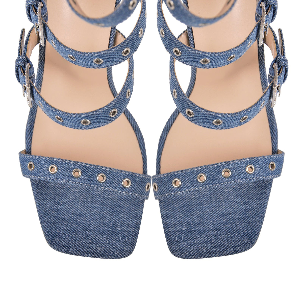 Denim Hollow Buckle Starp Thigh Stiletto Bootie Sandals | Onlymaker Classic