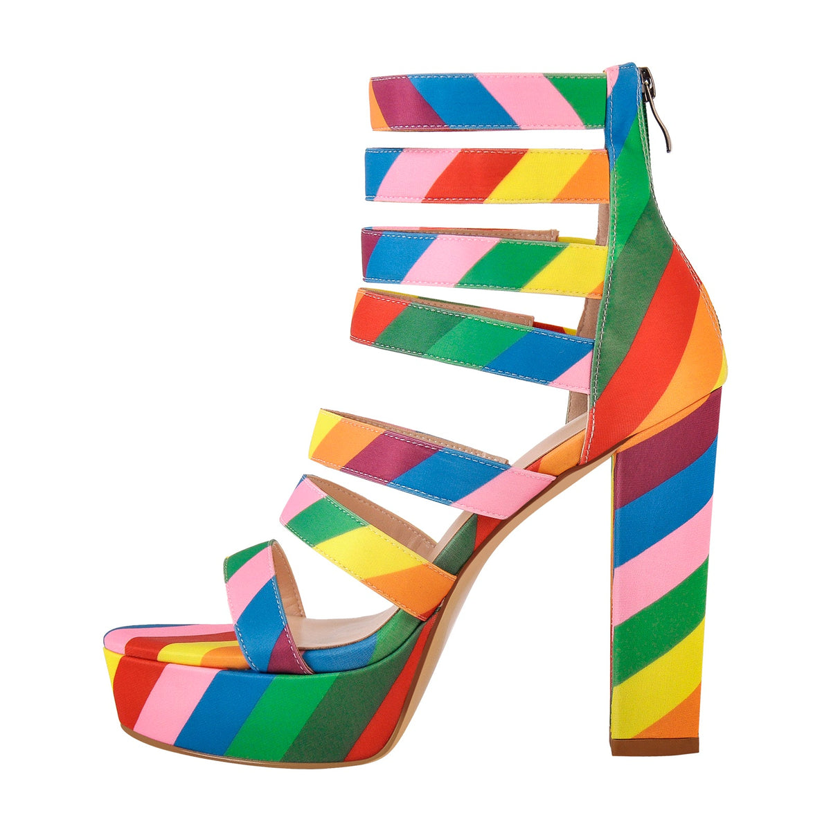 Platform Chunky Heel Rainbow Straps Sandals | Onlymaker Hot Sale