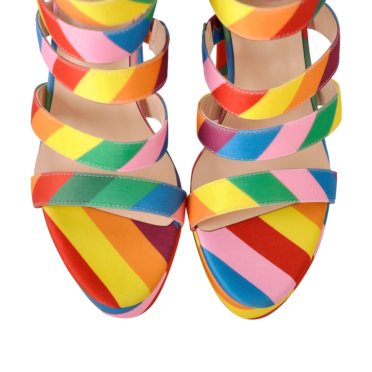 Platform Chunky Heel Rainbow Straps Sandals | Onlymaker Hot Sale