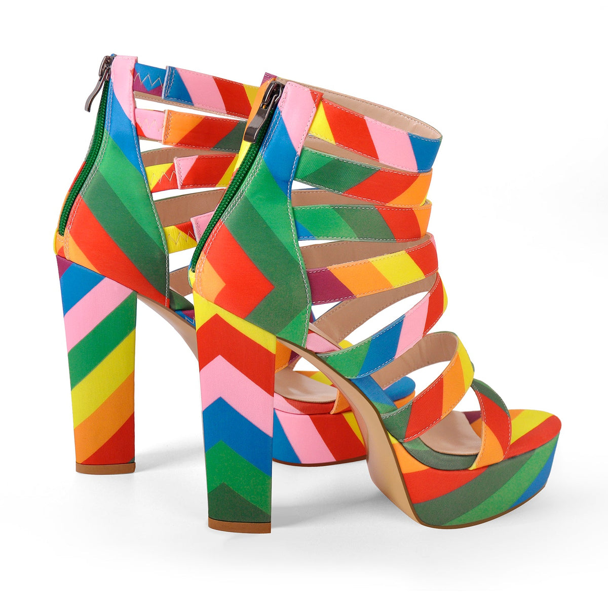 Platform Chunky Heel Rainbow Straps Sandals | Onlymaker Hot Sale