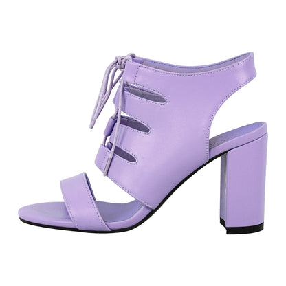 Round Toe Lace-up Chunky Heel Slingback Sandals | Onlymaker Exclusive