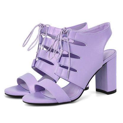 Round Toe Lace-up Chunky Heel Slingback Sandals | Onlymaker Exclusive