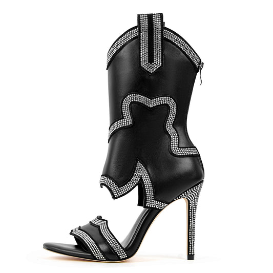 Rhinestone Cutout Back Zipper Ankle Bootie Sandals | Onlymaker Quality