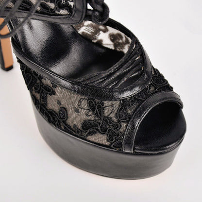 Platform Mesh Lace-up Slingback Sandals | Onlymaker New