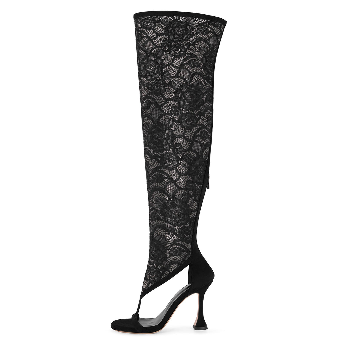 Round Toe Lace Mesh Thigh High Bootie Sandals | Onlymaker Trending
