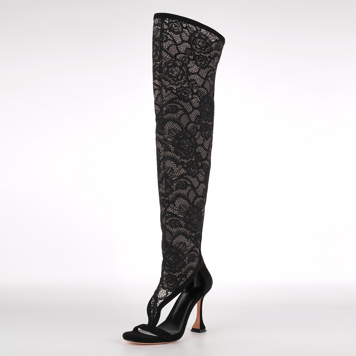Round Toe Lace Mesh Thigh High Bootie Sandals | Onlymaker Trending