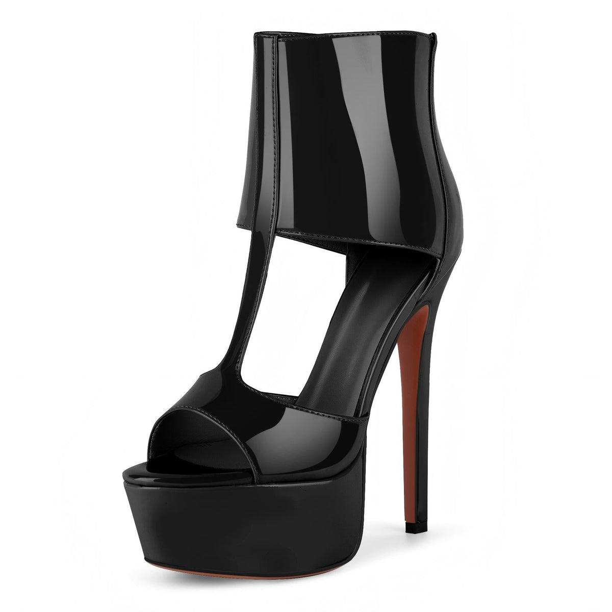 Round Toe Platform Patent Leather Bootie Sandals | Onlymaker Discount