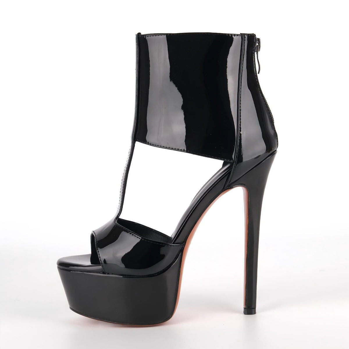 Round Toe Platform Patent Leather Bootie Sandals | Onlymaker Discount