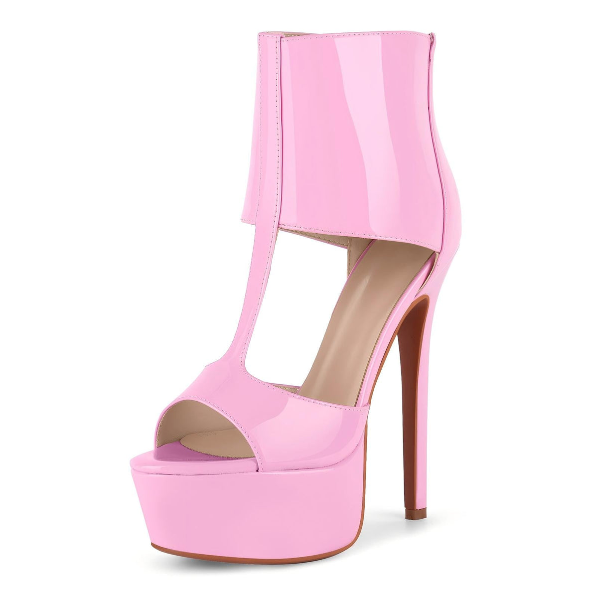 Round Toe Platform Patent Leather Bootie Sandals | Onlymaker Discount