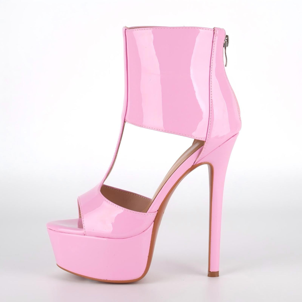 Round Toe Platform Patent Leather Bootie Sandals | Onlymaker Discount