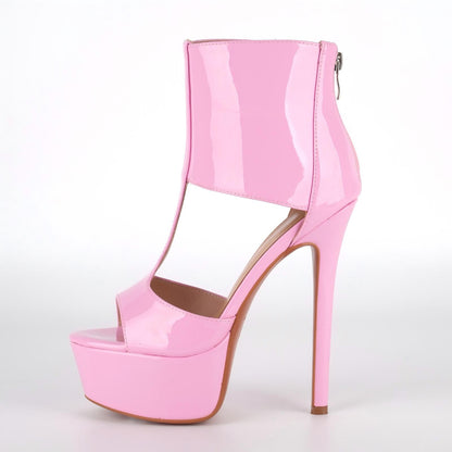 Round Toe Platform Patent Leather Bootie Sandals | Onlymaker Discount