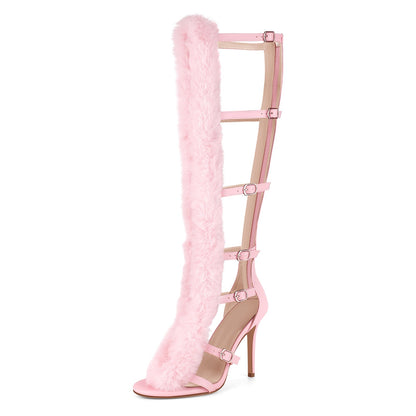 Fur Buckle Strap Hollow Boots Sandals | Onlymaker Classic
