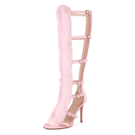 Fur Buckle Strap Hollow Boots Sandals | Onlymaker Classic