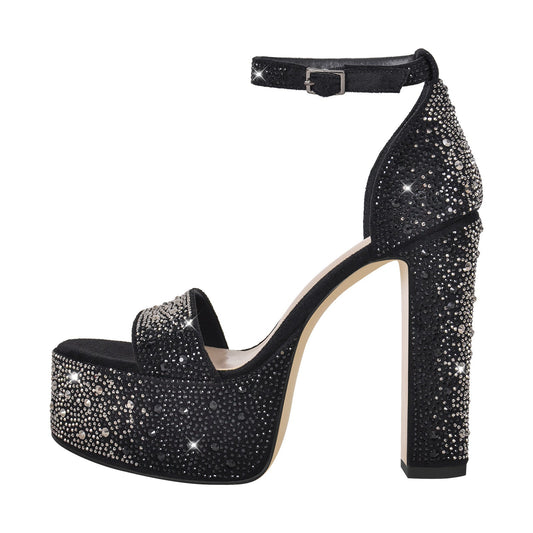 Rhinestone Round Toe Platform Ankle Strap Sandals | Onlymaker Top Pick