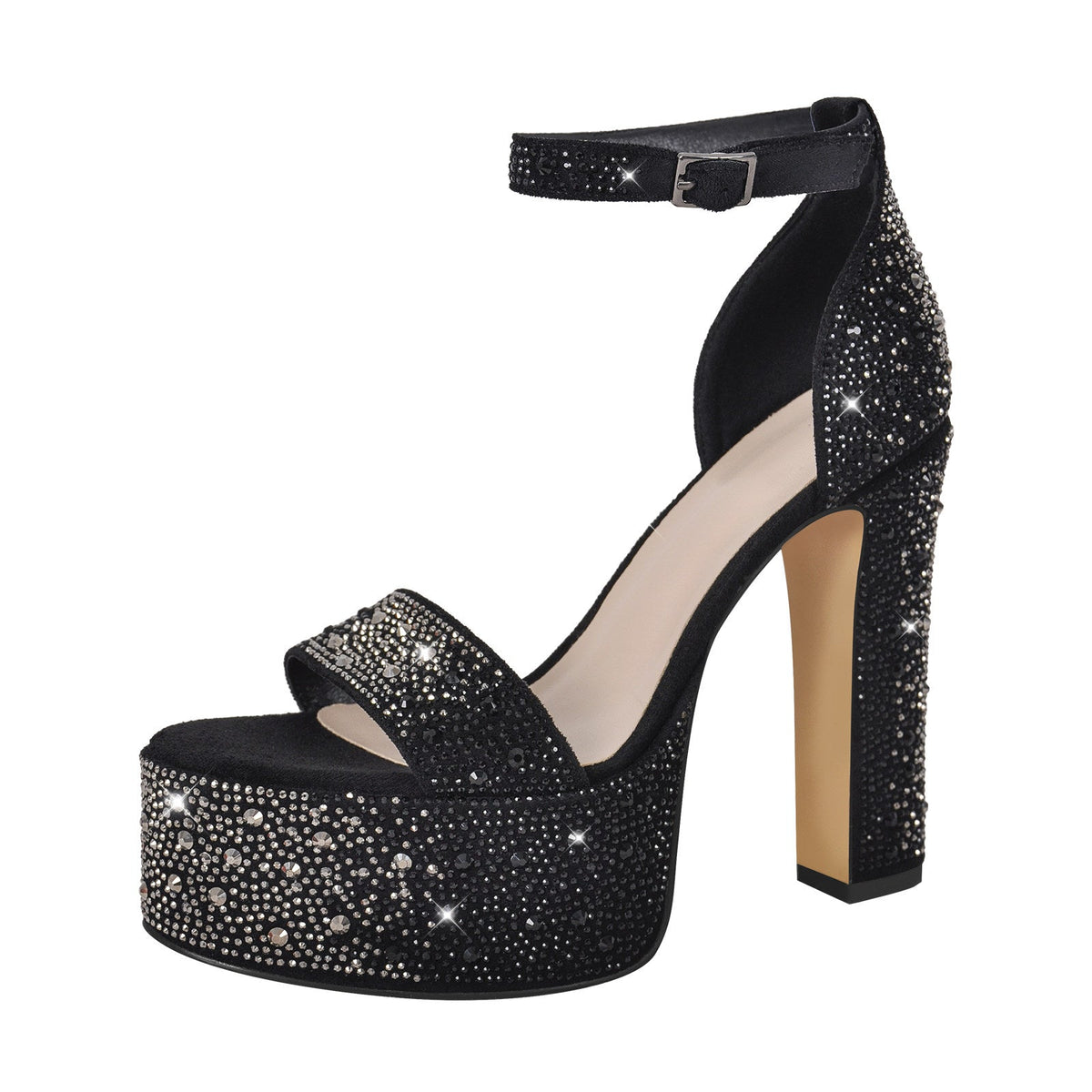 Rhinestone Round Toe Platform Ankle Strap Sandals | Onlymaker Top Pick