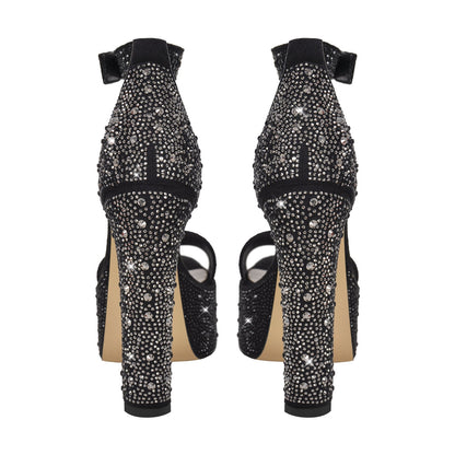 Rhinestone Round Toe Platform Ankle Strap Sandals | Onlymaker Top Pick